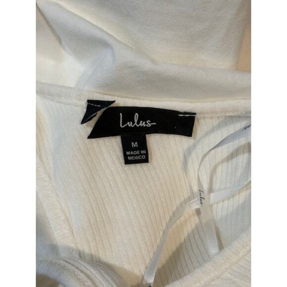 Lulus Summer Beauty White Ribbed Twist-Back Midi Dress – Size Medium - Picture 5 of 6